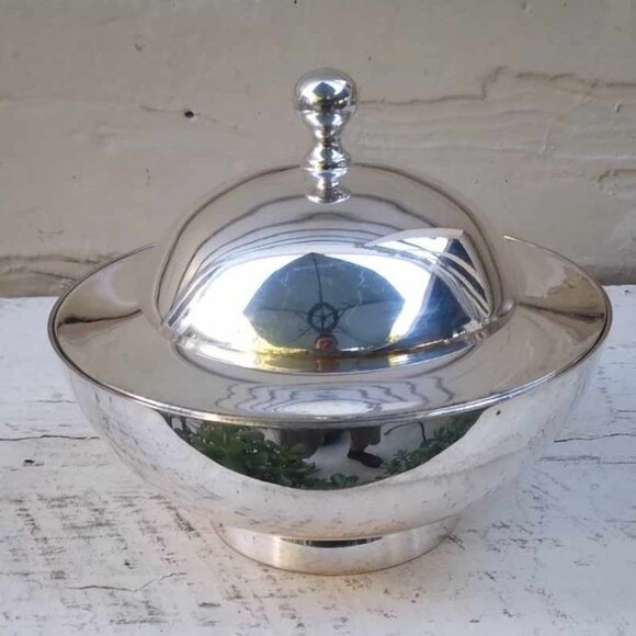 Cool MCM William Adams Towle Co. set of 3 Double Lidded Silver Plate Bowls - Picture 2 of 8